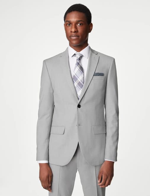 Slim Fit Light Grey Marl Seersucker Jacket