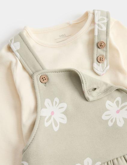 2 Piece Jersey Flower Dungarees with Top (0-3 Yrs)