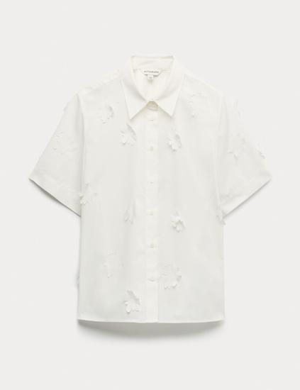 Cotton Blend Floral Cutwork Detail Shirt