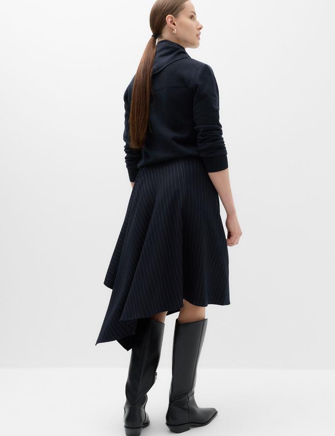Pinstripe Midi Asymmetric Skirt