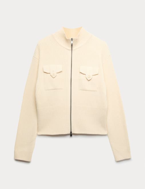 Cotton-Rich Ribbed Relaxed Knitted Jacket