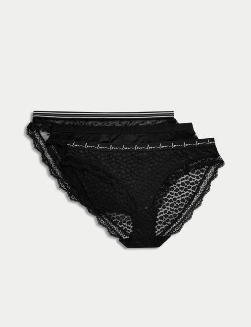3pk Lace & Mesh Bikini Knickers