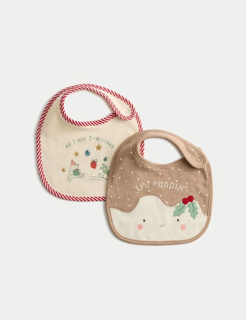 2pk Cotton Rich Christmas Dribble Bibs