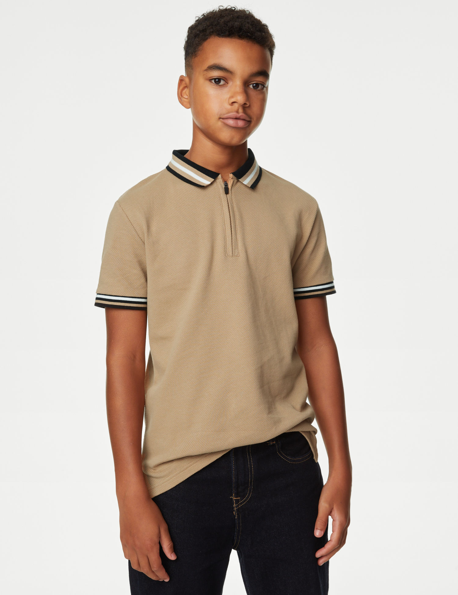 Cotton Rich Half Zip Polo Shirt (6-16 Yrs)