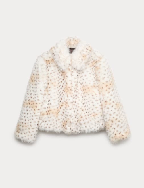 Snow Leopard Faux Fur Short Jacket