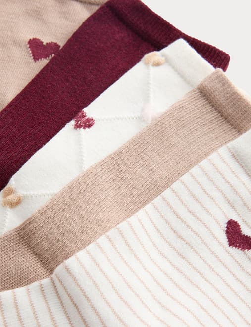 5pk Cotton Rich Printed Ankle High Socks