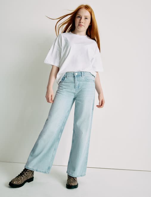 Wide Leg Denim Diamante Jeans (6-16 Yrs)