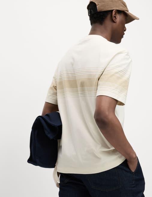 Pure Cotton Chest Stripe Crew Neck T-Shirt