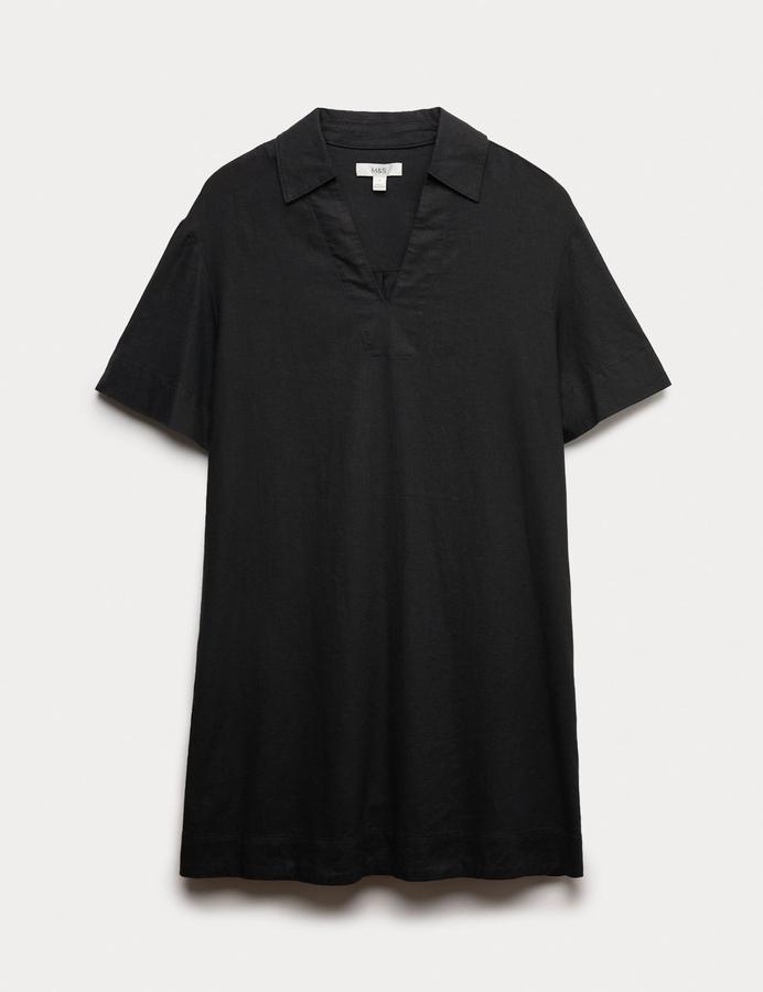 Linen Rich Collared Mini Shift Dress