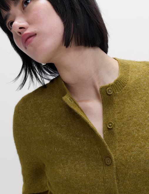 Crew Neck Cardigan with Wool