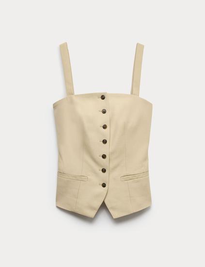 Lyocell Rich Square Neck Waistcoat with Linen