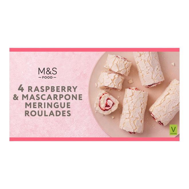 4 Raspberry and Mascarpone Meringue Roulades