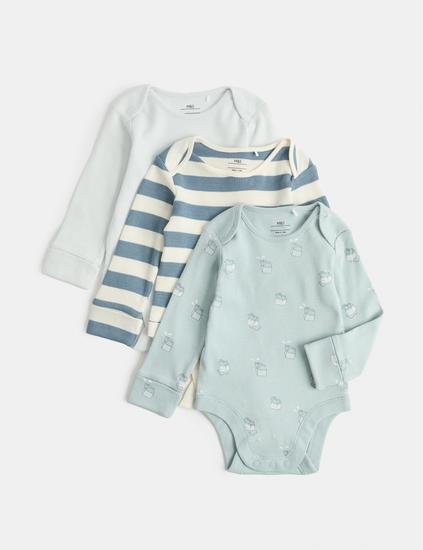 3 Pack Pure Cotton Patterned Bodysuits (7lbs - 3 Yrs)