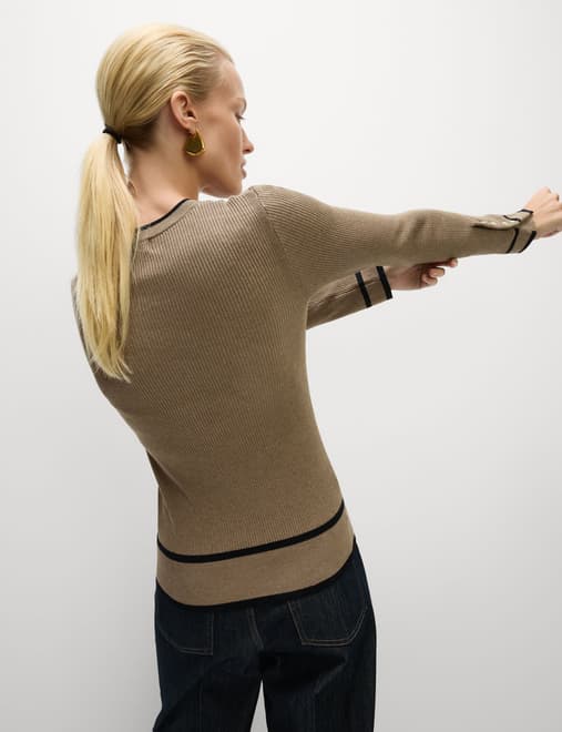 Ribbed Tipped Detail Crew Neck Jumper