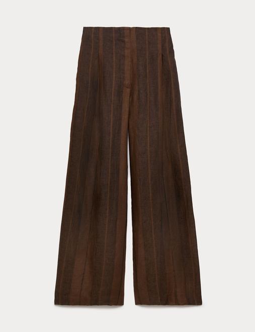 Pure Flax Linen Striped Wide Leg Trousers