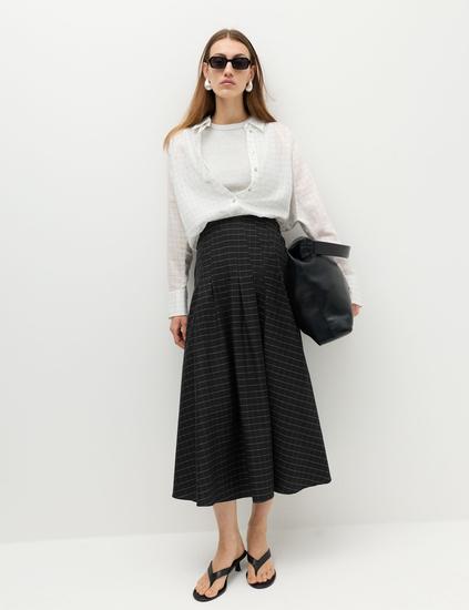 Cotton Rich Checked Button Detail Maxi Skirt