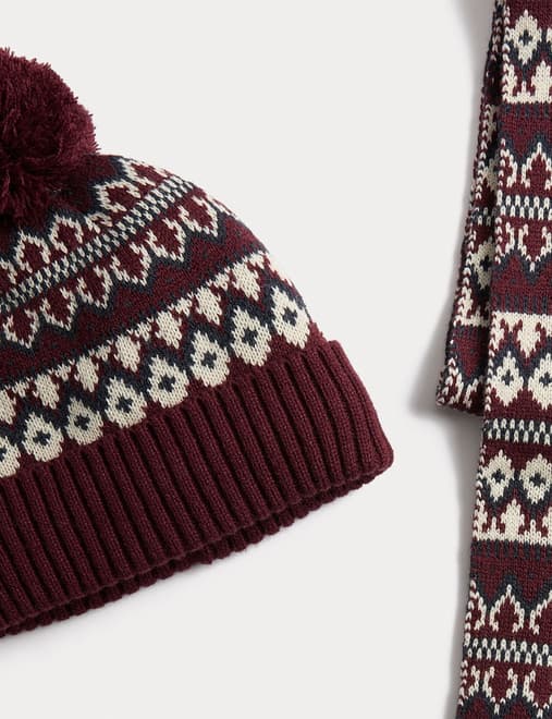 Fair Isle Knitted Hat & Scarf Set