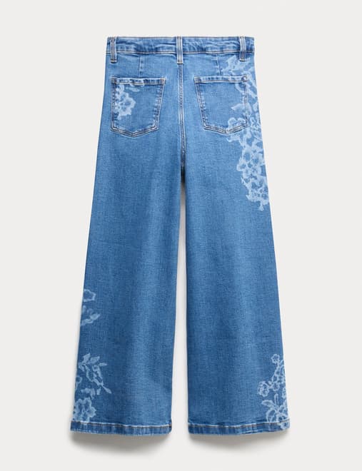 Cotton Rich Floral Wide Leg Jeans (6-16 Yrs)