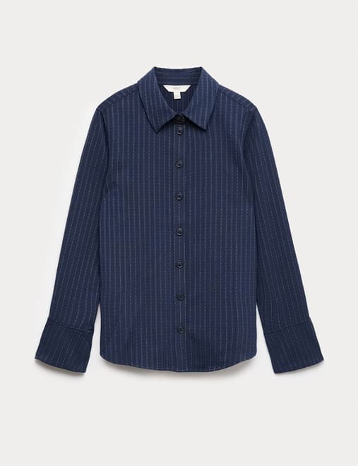 Pinstripe Collared Fitted Shirt
