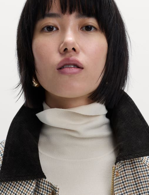 Ribbed Roll Neck Button Detail Jumper