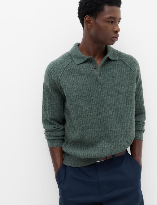 Lofty Relaxed Fit Ribbed Knit Polo Shirt