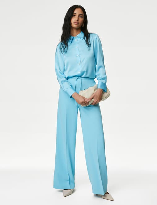 Crepe Elasticated Waist Wide Leg Trousers