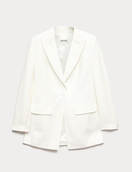 Tailored Basketweave Single Breasted Longline Jacket