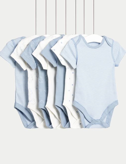 5pk Pure Cotton Strappy Bodysuits (6½lbs-3 Yrs), M&S Collection