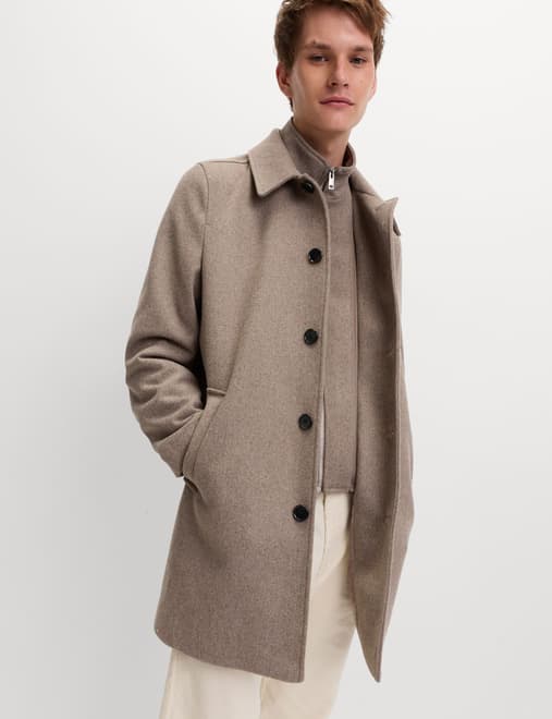 Wool Blend Double Collar Overcoat