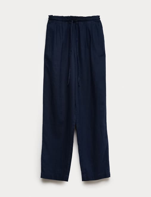 Linen Rich Elasticated Waist Tapered Trousers