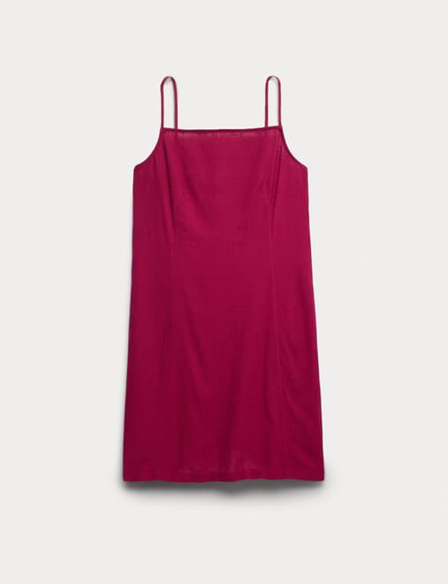 Square Neck Mini Shift Dress with Linen