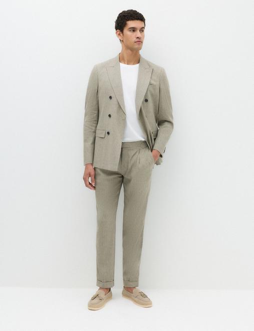 Tailored Fit Italian Performance Linen Blend Pinstripe Suit Trousers