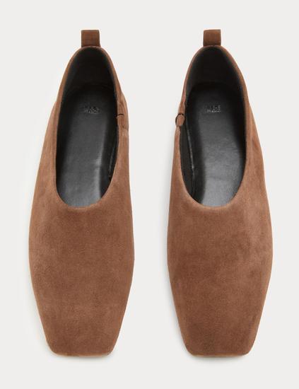 Suede Flat Chisel Toe Ballet Pumps
