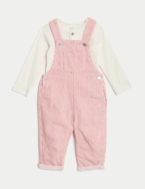 2pc Cotton Rich Striped Dungaree Outfit (0-3 Yrs)