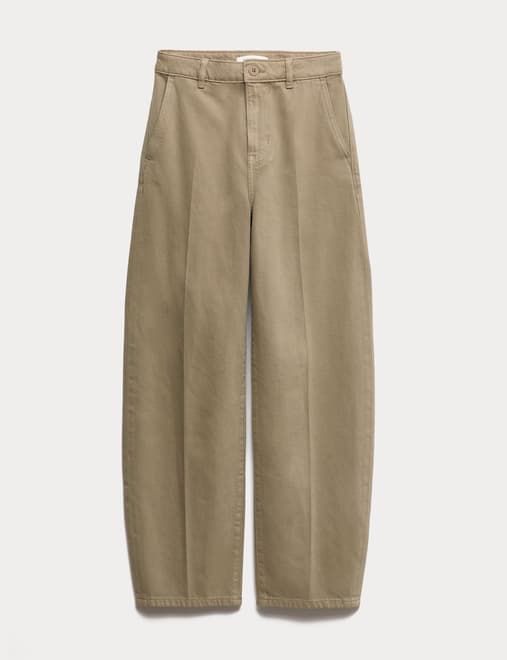 Pure Cotton Crease Front Barrel Leg Trousers