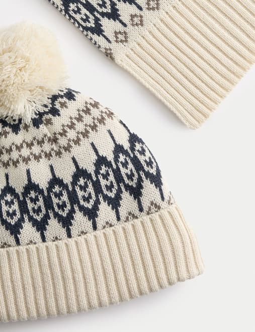Fair Isle Knitted Hat & Scarf Set