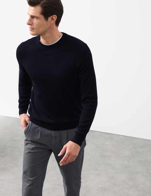 Merino Wool Blend Ribbed Performance Jumper