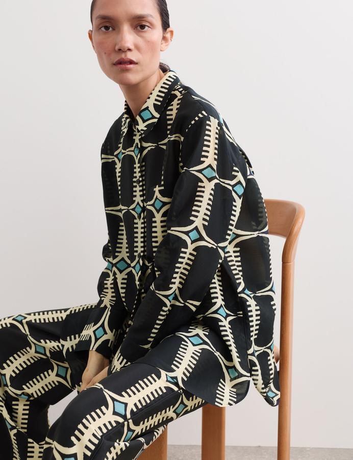Silk Blend Geometric Relaxed Shirt