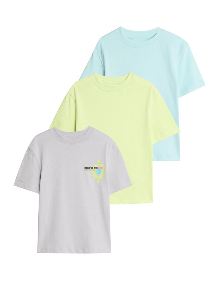 3pk Pure Cotton Graphic & Plain T-Shirts (2-8 Yrs)