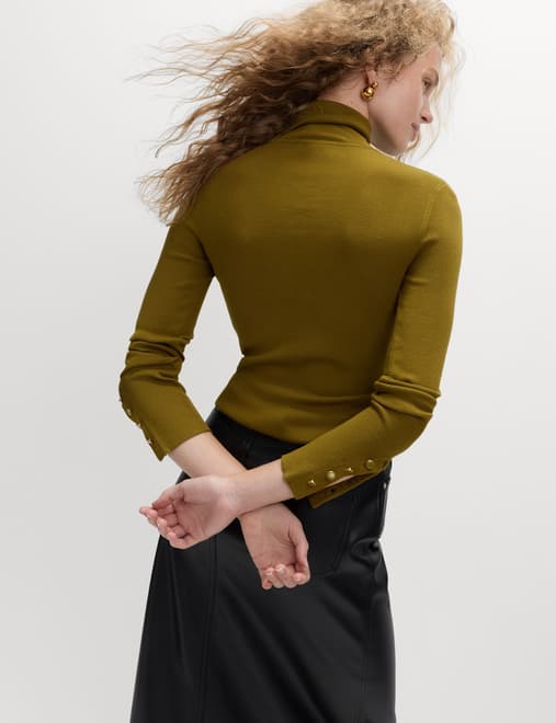 Ribbed Roll Neck Button Detail Jumper