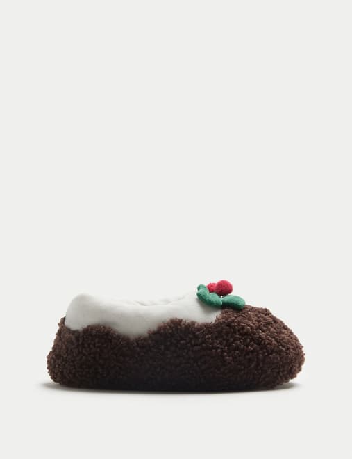 Kids' Christmas Pudding Faux Fur Slippers (9 Small - 7 Large)