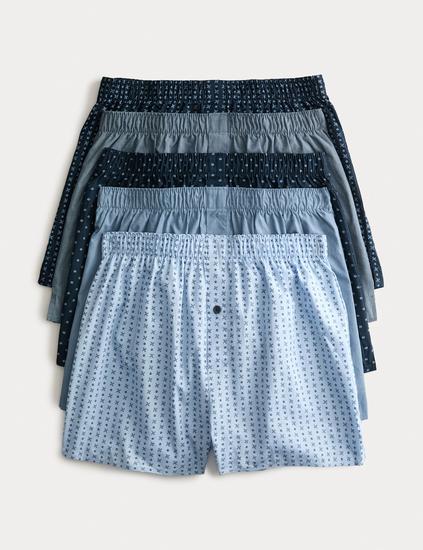 5 Pack Pure Cotton Geometric Woven Boxers