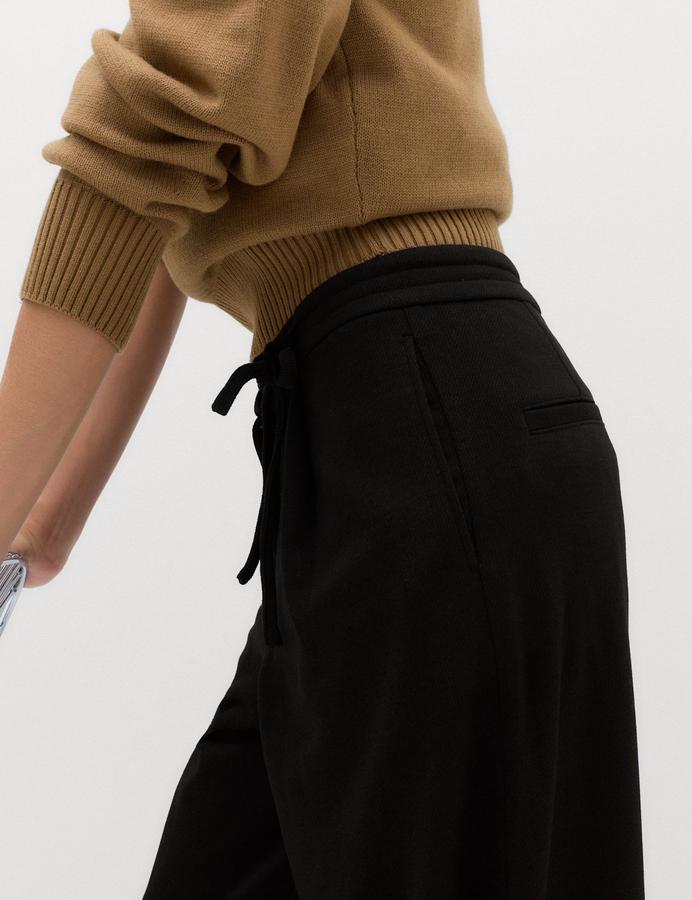 Tie Detail Wide Leg Trousers with Stretch