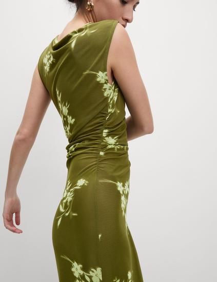 Mesh Jersey Column Midi Dress