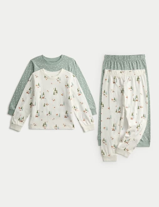 2pk Pure Cotton Woodland Pyjama Sets (1-8 Yrs)