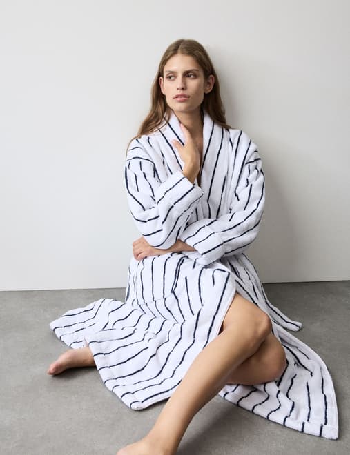 Pure Cotton Striped Towelling Dressing Gown