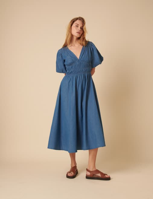 Denim Sunni Midi Dress Plain