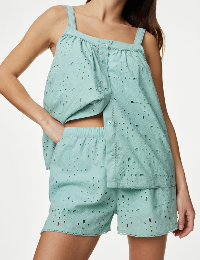 Pure Cotton Broderie Shortie Set