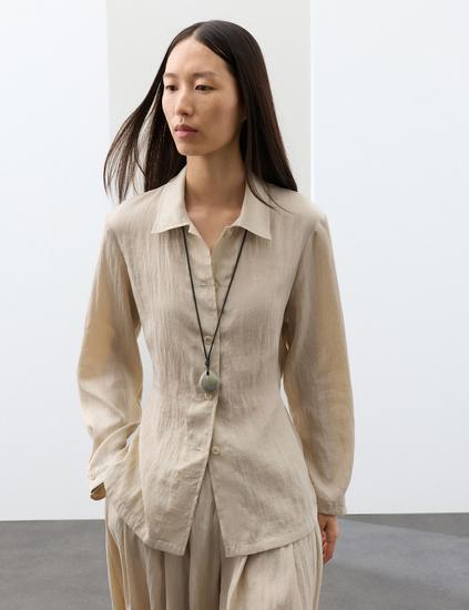 Lyocell Rich Textured Tie Detail Shirt