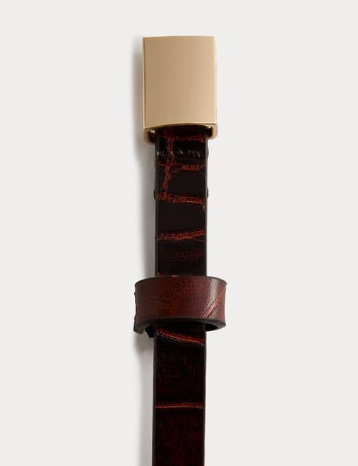 Leather Skinny Lizard Effect Jeans Belt